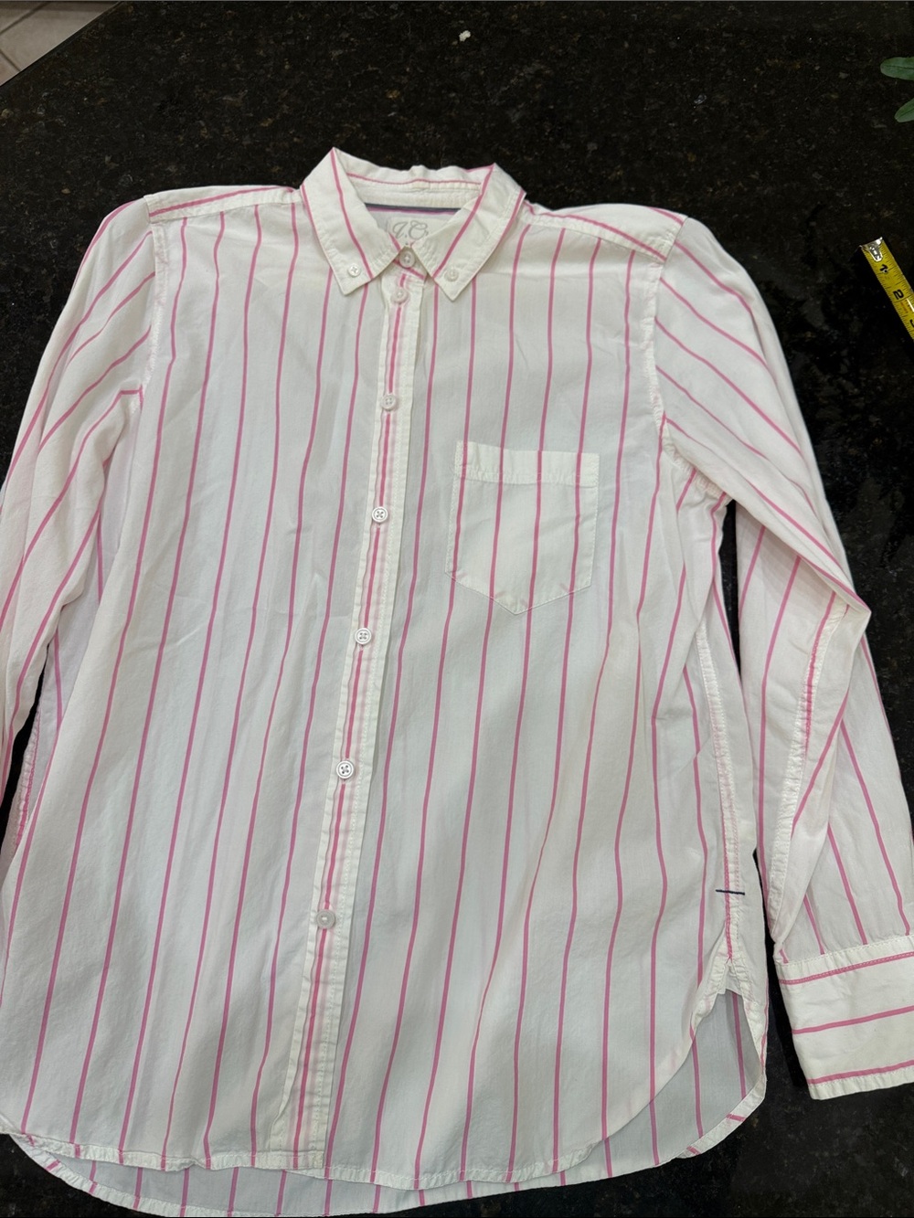 J Crew Classic White Button-Down Shirt with Pink Stripe